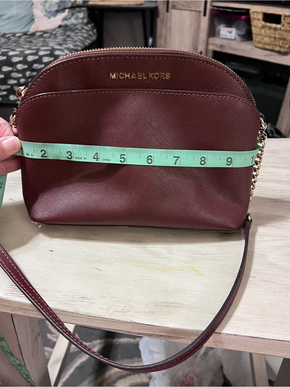 Michael Kors Jet Set Travel Saffiano Leather Dome Crossbody Burgundy - Picture 12 of 14